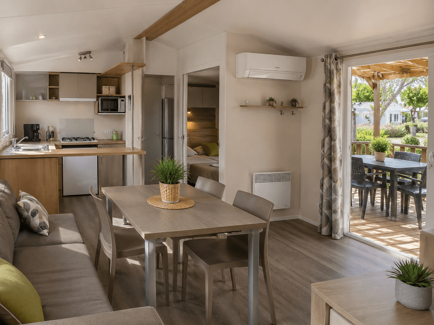 Intérieur de mobil-home équipé d'une climatisation
